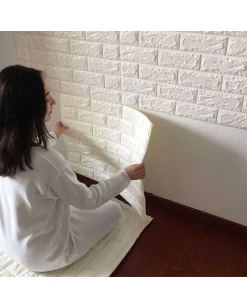 3D White Stone Brick Wall Paper