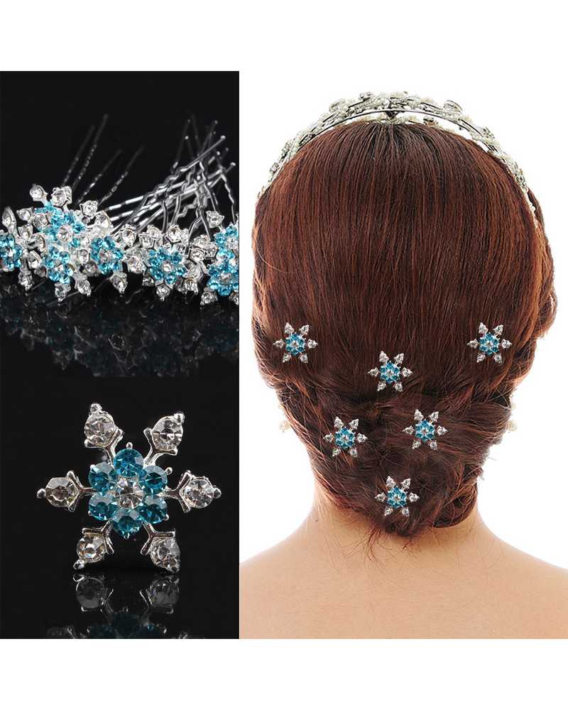 Blue Snowflake Bridal Hairpins