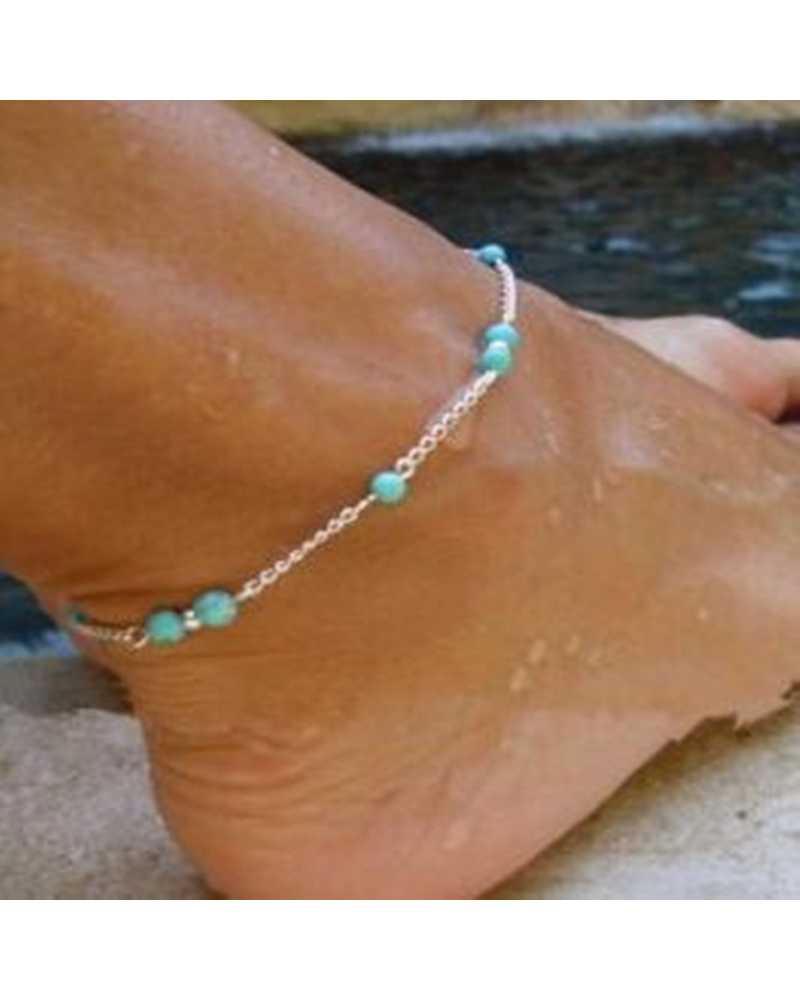 Silver Chain Bead Anklet