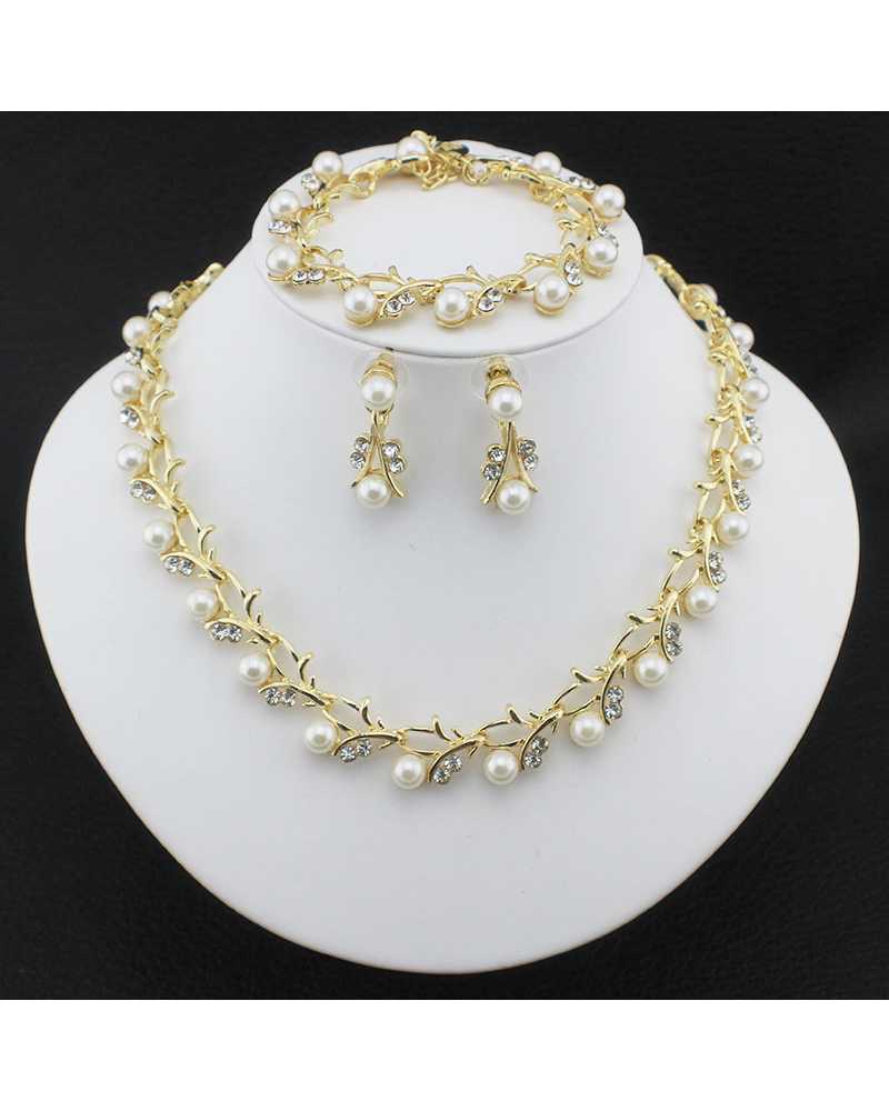 Pearl Gold Plated Clear Crystal Necklace