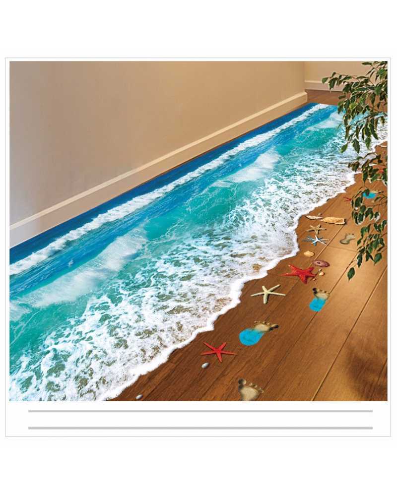 3D Blue Seaside Floor Sticker