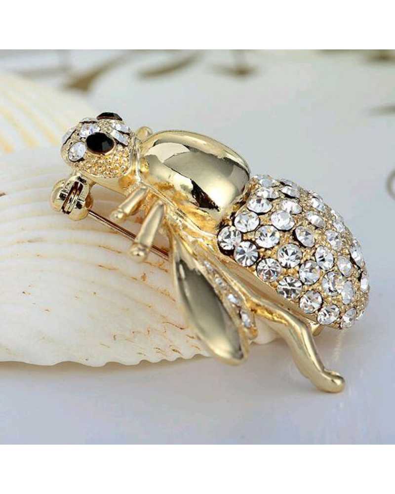 Golden Bee Crystal Brooch