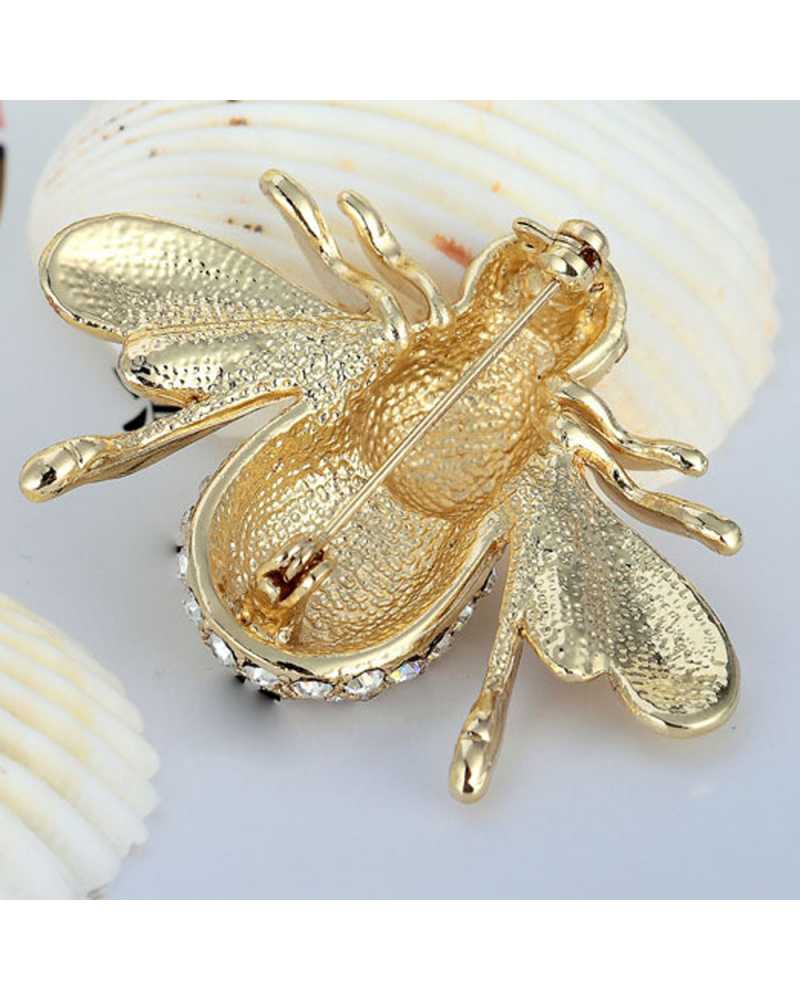 Golden Bee Crystal Brooch