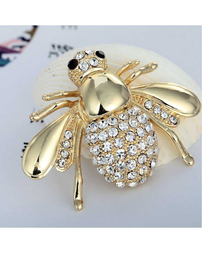 Golden Bee Crystal Brooch