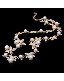 Gold Plated Crystal Pearl Necklace