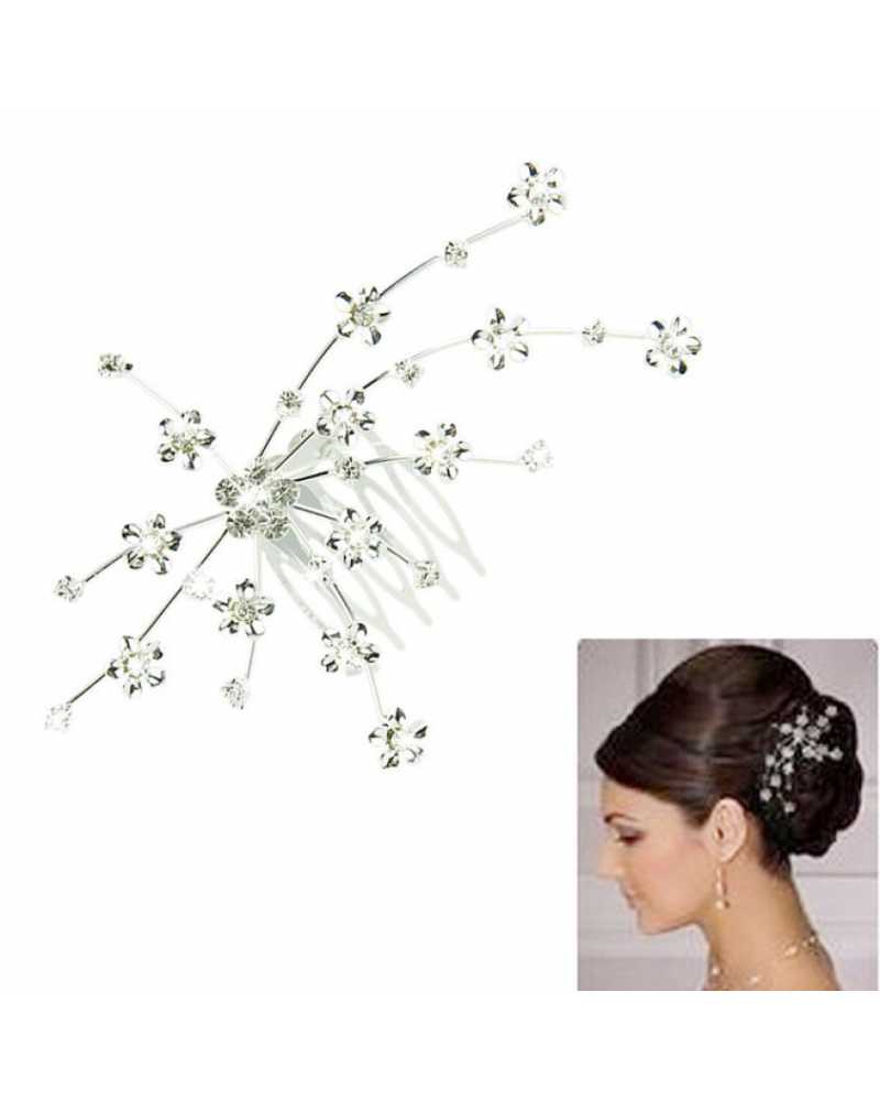 Silver Flower Crystal Comb Hairclip