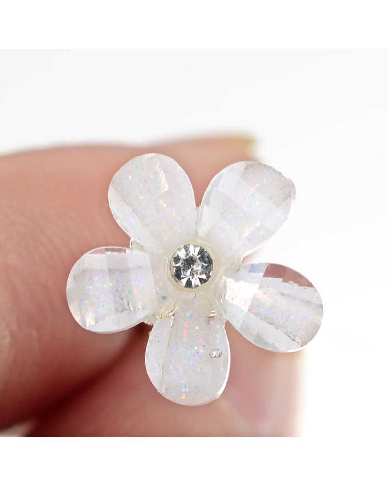 White Flower Rhinestone Hair Pins