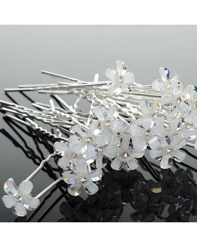 White Flower Rhinestone Hair Pins