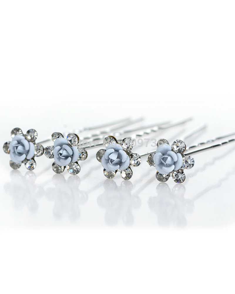 Blue Rose Flower Crystal Hairpins