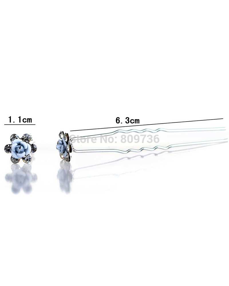 Blue Rose Flower Crystal Hairpins