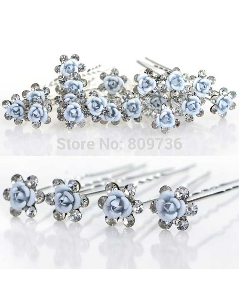 Blue Rose Flower Crystal Hairpins