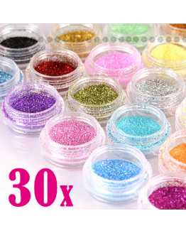 30 Pcs Assorted Colors Nail Glitter Powder