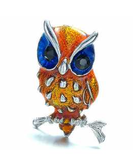 Yellow Silver Plated Owl Brooch