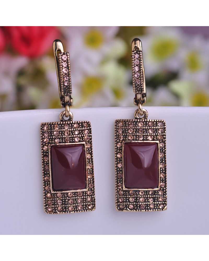 Vintage Antique Square Pendant With Earrings