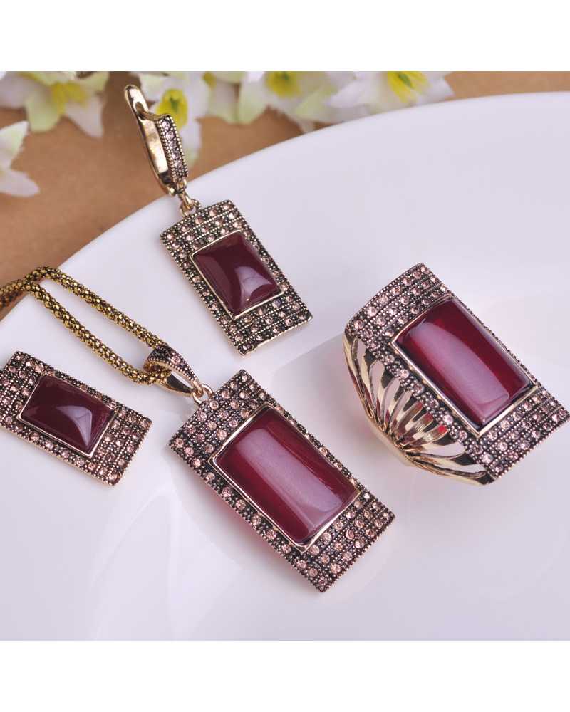 Vintage Antique Square Pendant With Earrings