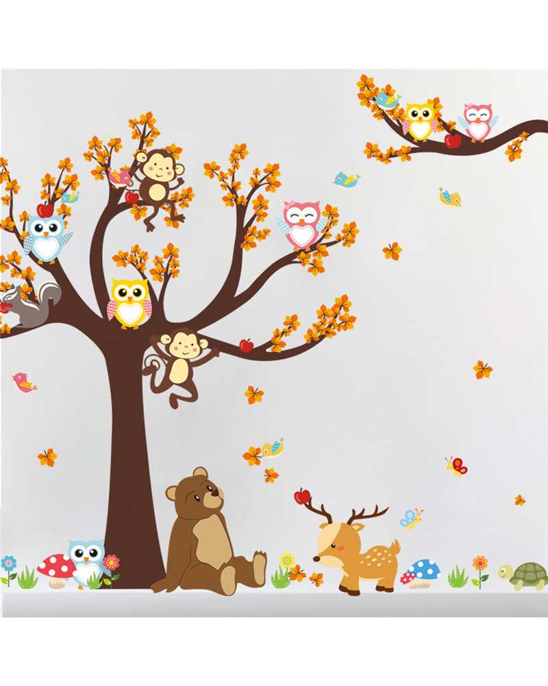 Owl Monkey Bear Deer Wall Stickers 