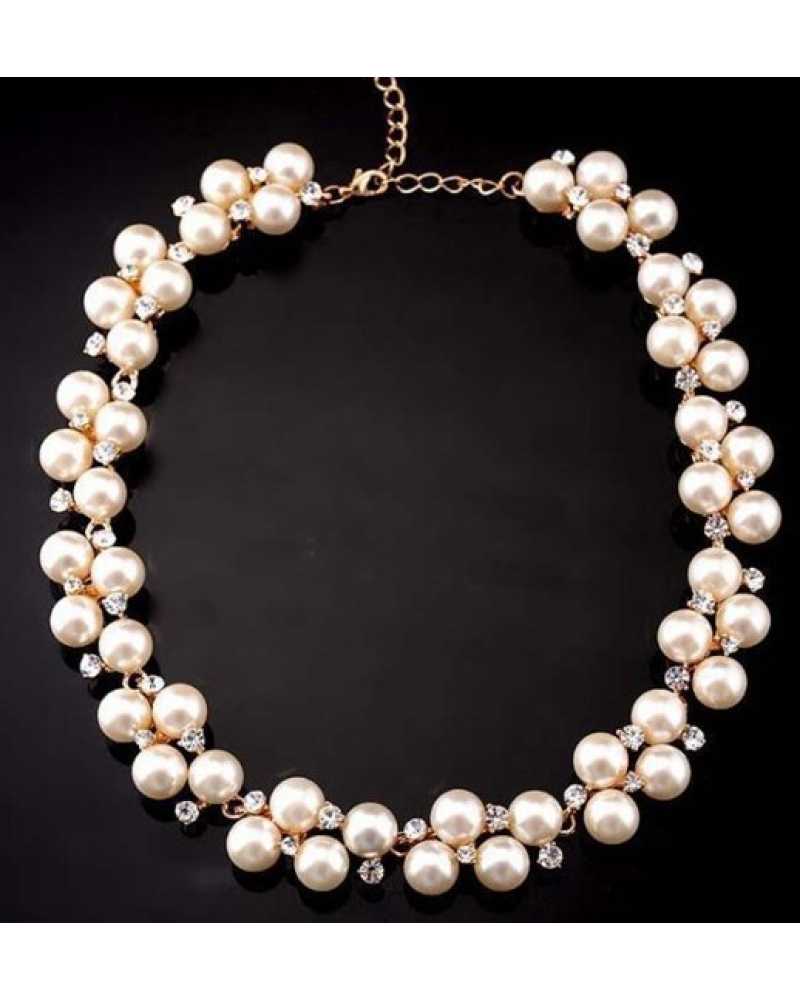 Double Deck Pearl Crystal Necklace