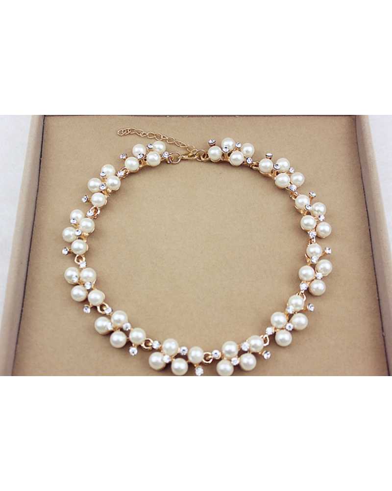 Double Deck Pearl Crystal Necklace