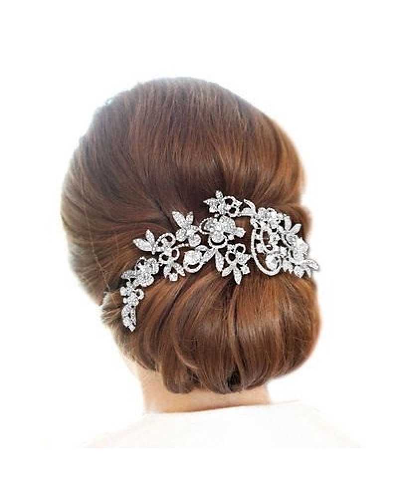 Silver Long Flower Rhinestone Hair Clip