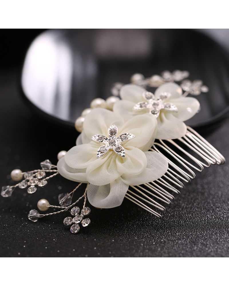 Artificial Flower Rhinestone Hair Clip