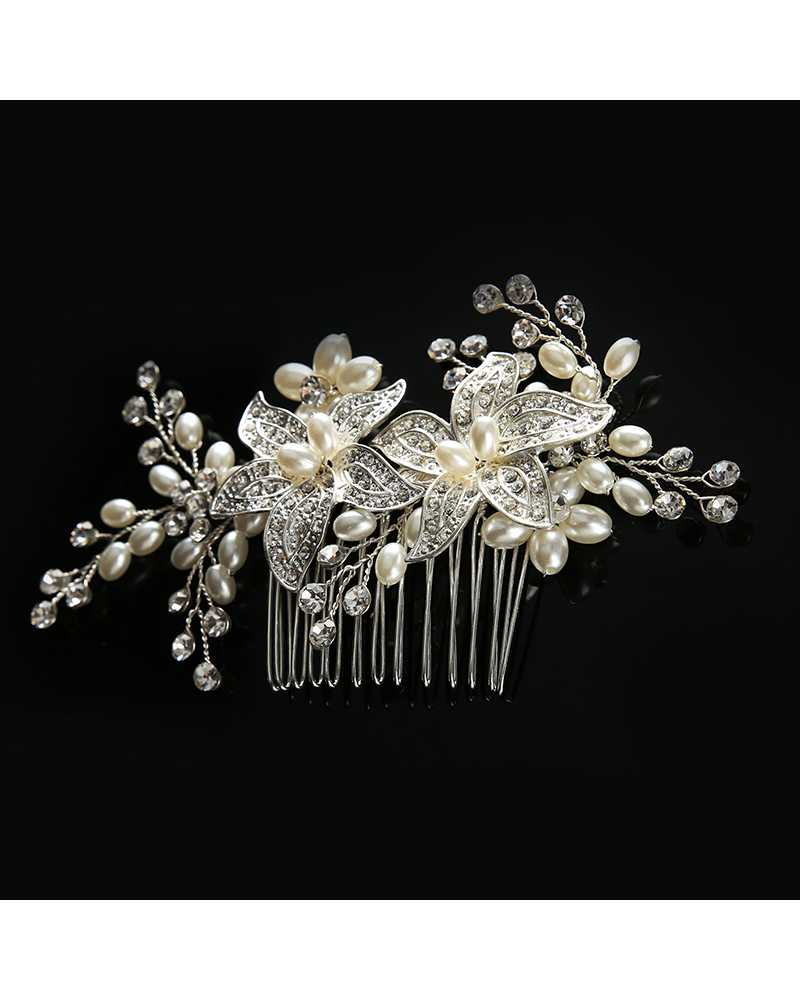 Pearl Crystal Flower Hair Comb Clip