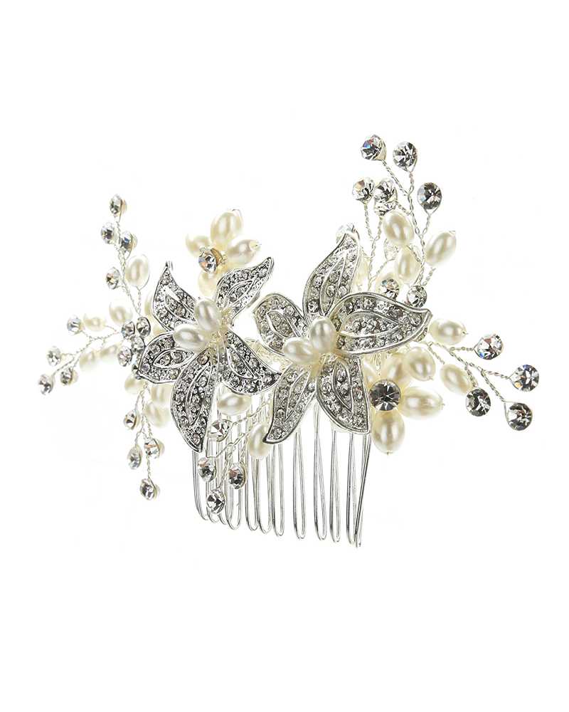 Pearl Crystal Flower Hair Comb Clip