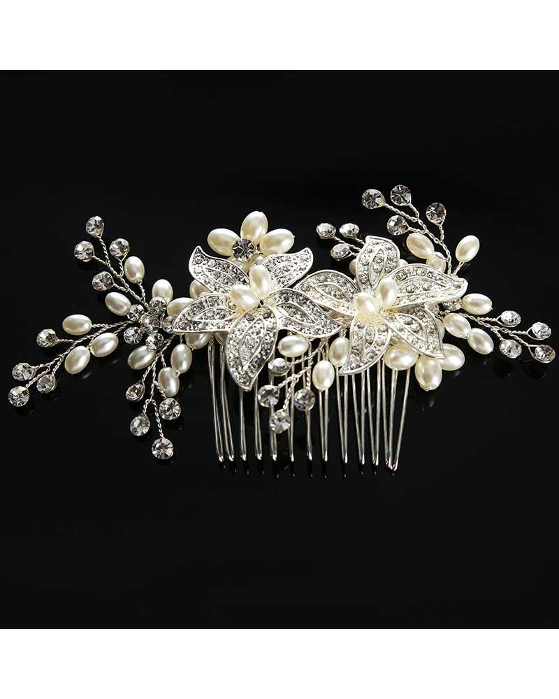 Pearl Crystal Flower Hair Comb Clip