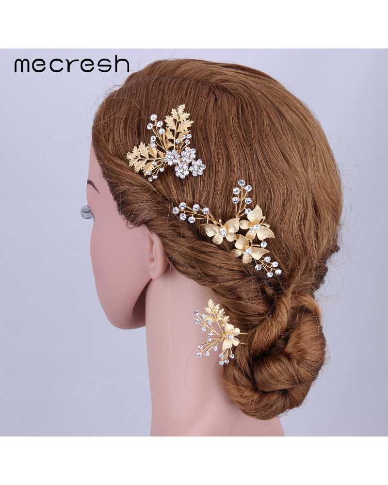 Golden Butterfly and Leaves Comb Hair Pin Set