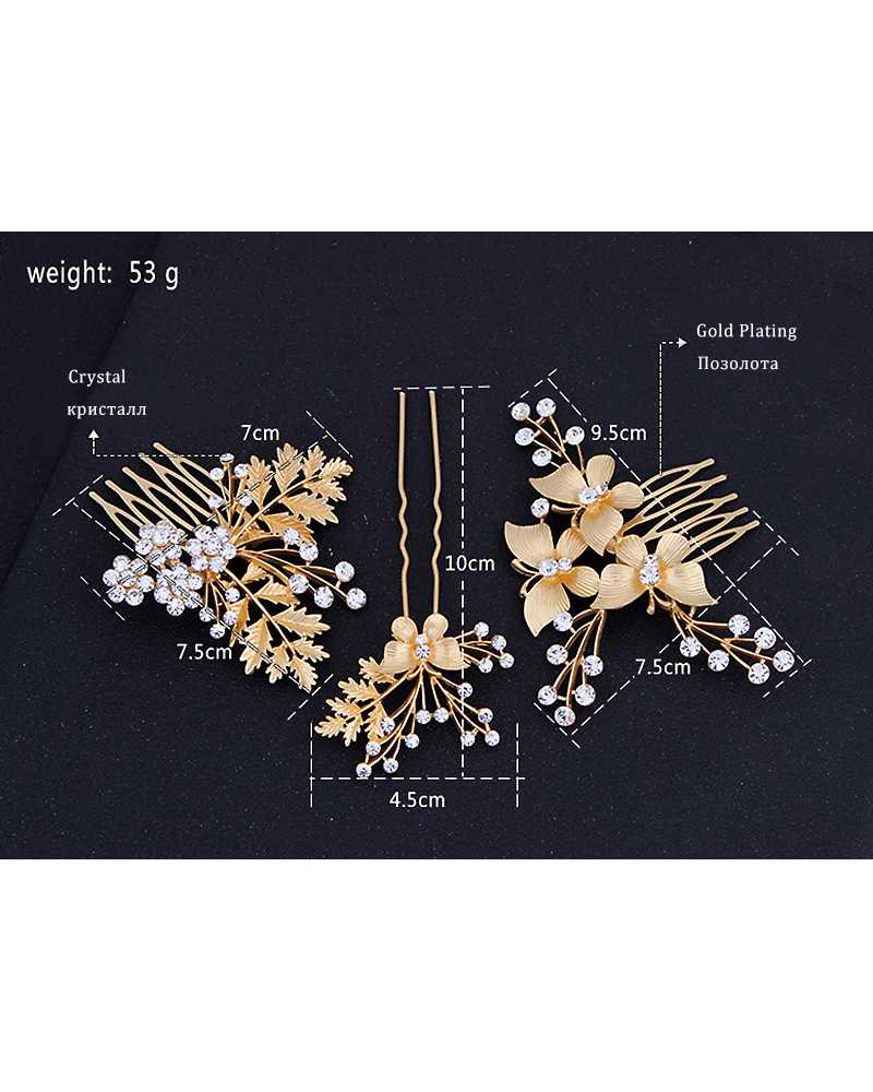 Golden Butterfly and Leaves Comb Hair Pin Set