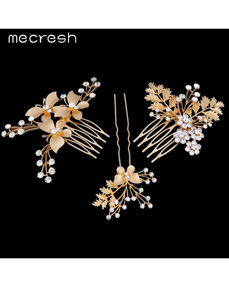 Golden Butterfly and Leaves Comb Hair Pin Set