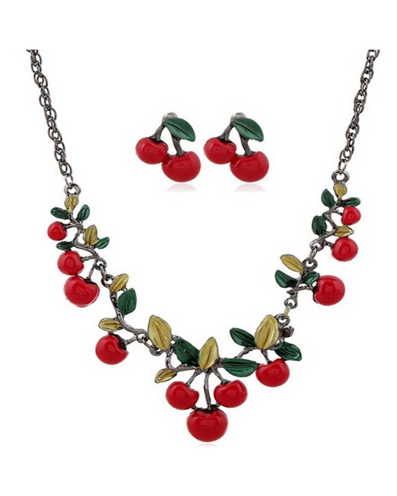 Red Cherry Necklace And Earrings