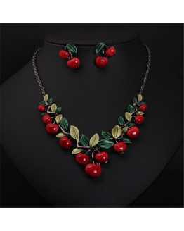 Red Cherry Necklace And Earrings