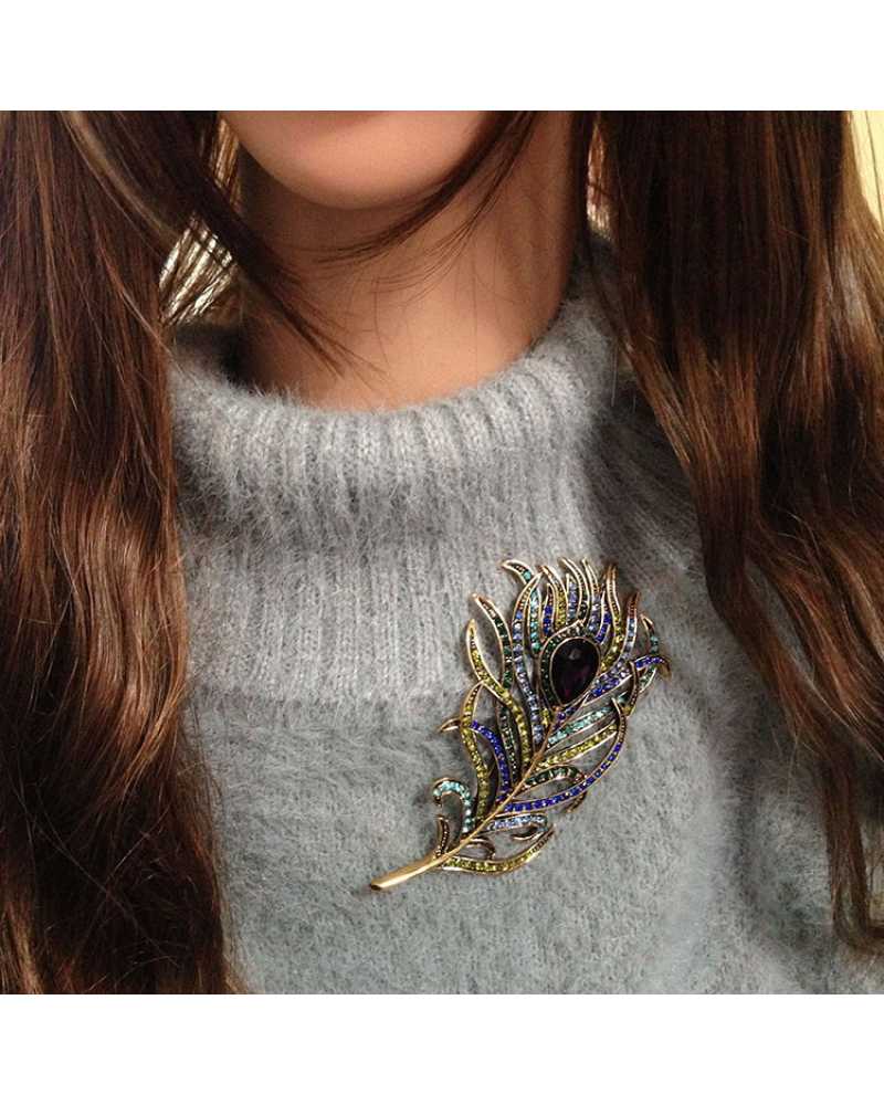 Antique Peacock Feather Brooch