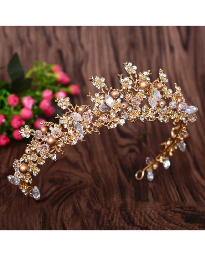 Golden  Flower with Pearl Tiara / Crown