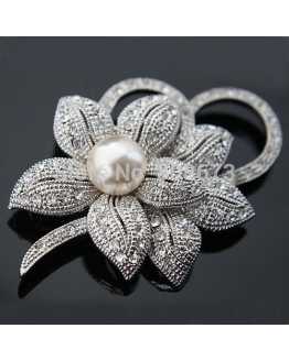 Rhodium Plated Flower Crystal Brooch