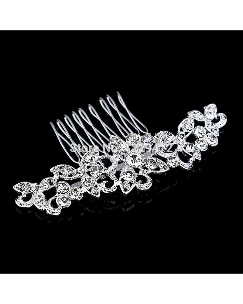 Diamante Crystal Leaf Flower Comb Hairclip