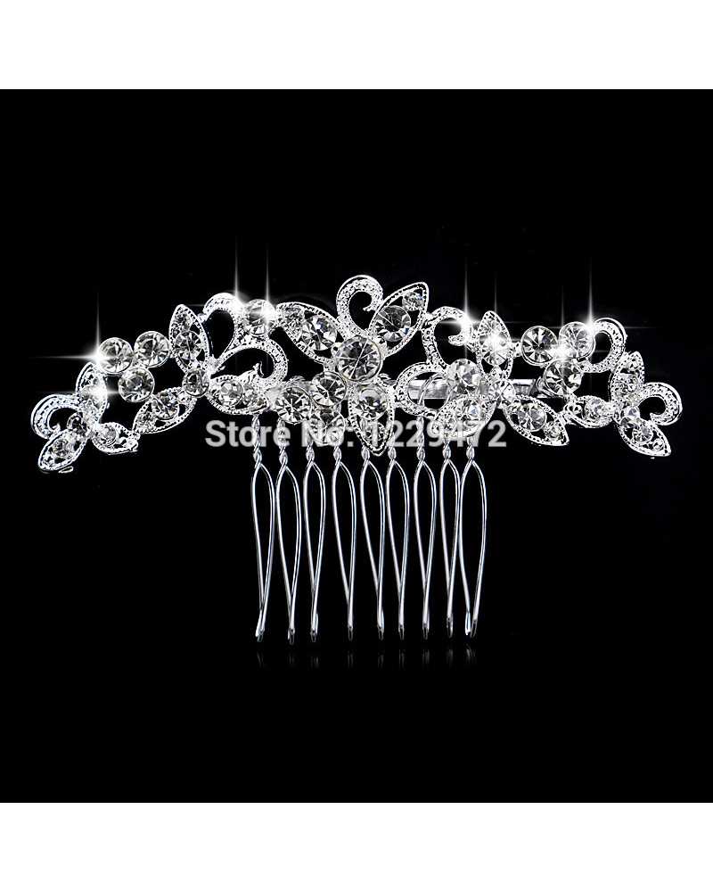 Diamante Crystal Leaf Flower Comb Hairclip