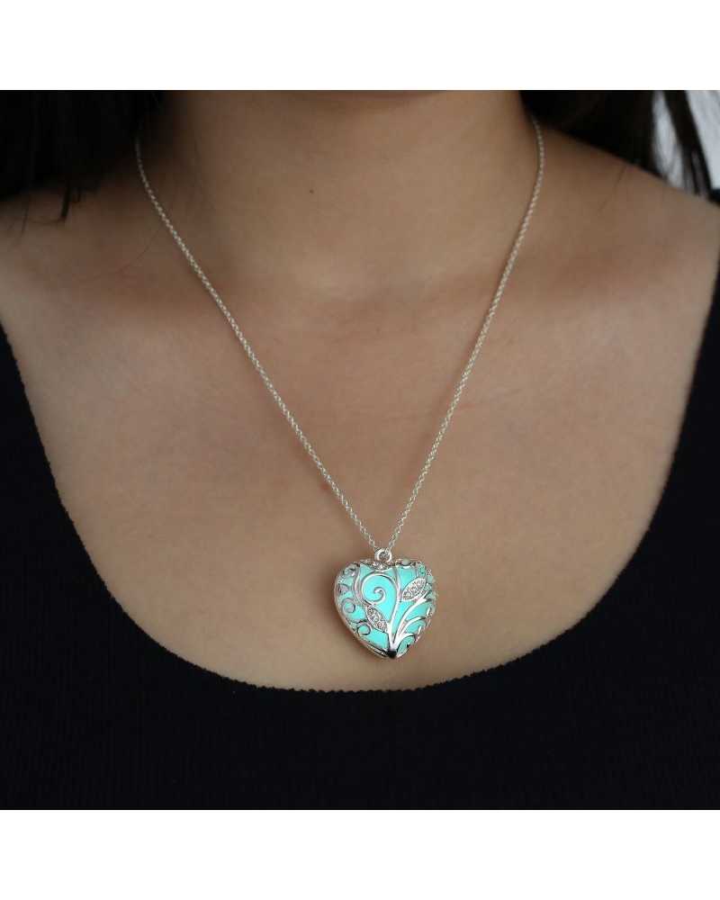 Turquoise Glow In the Dark Heart Pendant